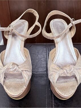 Bakers Metallic Rose Gold Knotted Platform Sandal with Ankle Strap